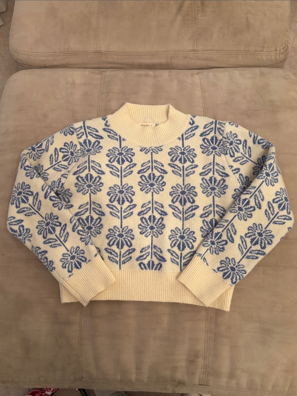 Shop Stevie Cream Sweater with Blue Floral Jacquard